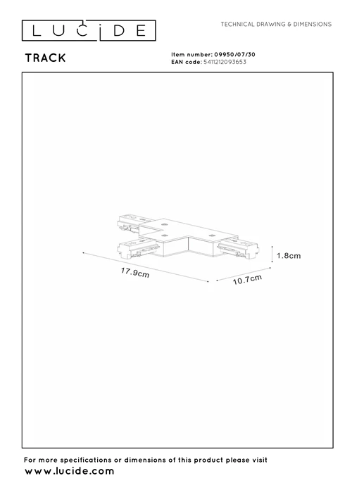 Lucide TRACK T-Verbinder - 1-Phasen Stromschiene / Schienensystem - Schwarz (Verlängerung) - technisch